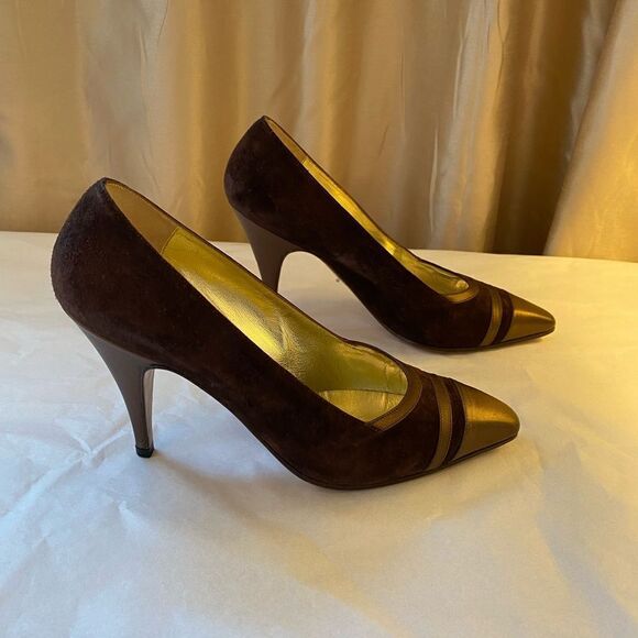RARE Beltrami vintage cap toe chocolate suede pumps size 5 excellent condition - Picture 3 of 13